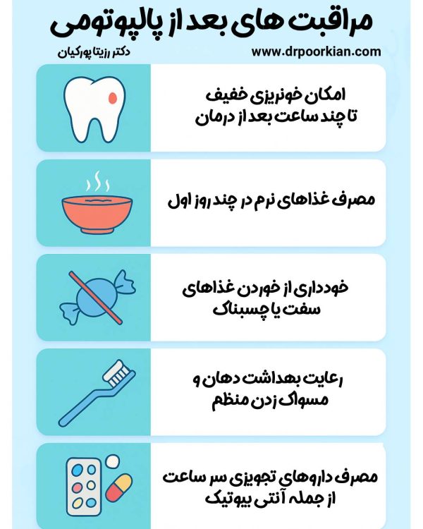 عکس مراقبت های بعد از پالپتومی - دکتر رزینا پورکیان